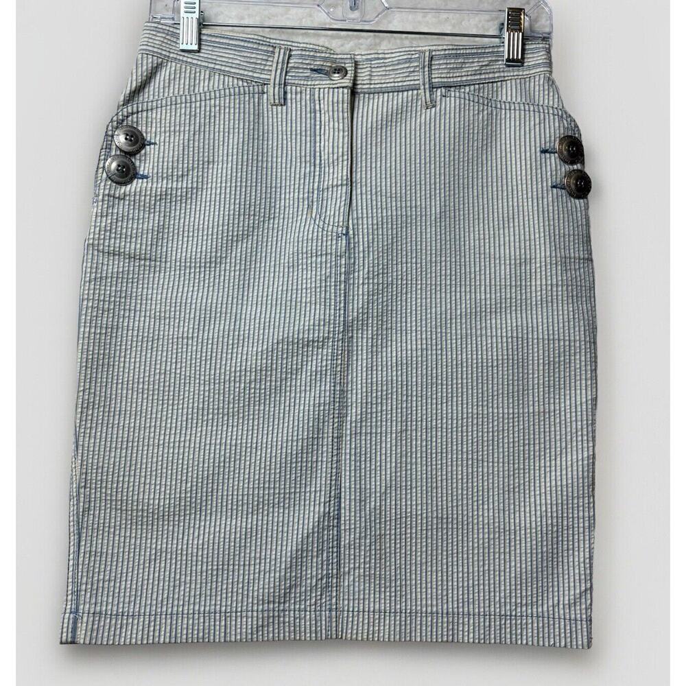 Byblos Blu Vtg Skirt Made in Italy Seersucker Women Size 4 Nautical Casual EUC